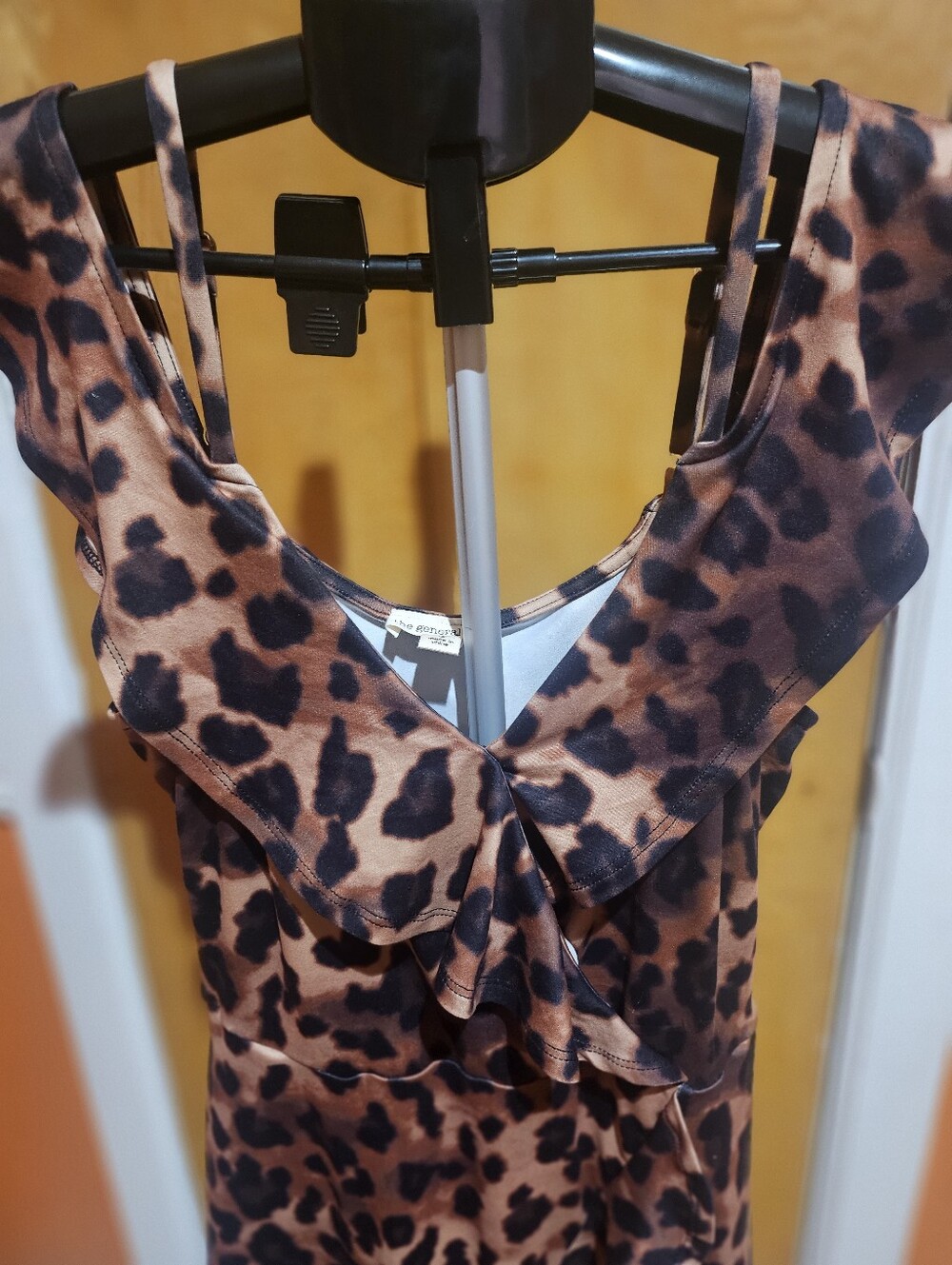 Leopard Print Ruffle Midi Dress - Brown - Picture 2 of 5